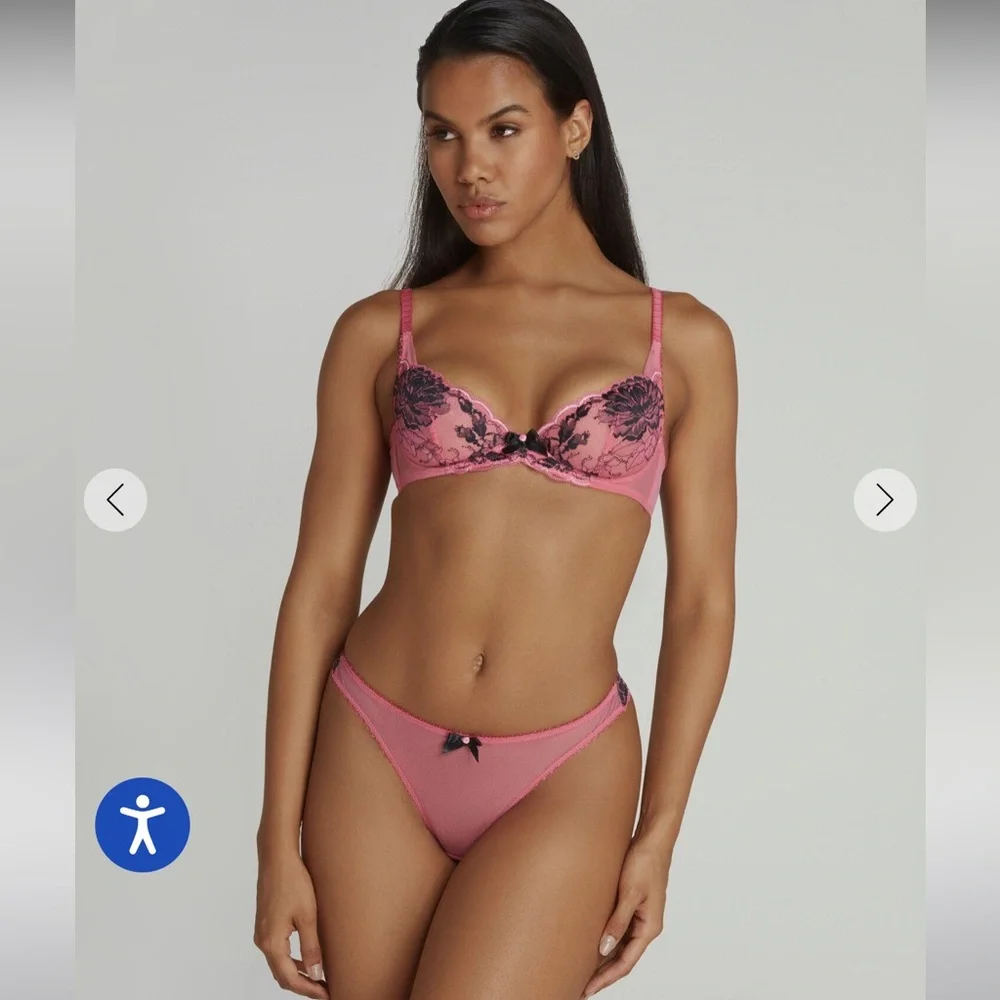 Pink and Black Lace Bra and Panty Set - Picture 1 of 7